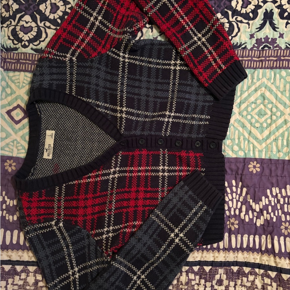 Women’s Plaid Sweater - Red and Blue